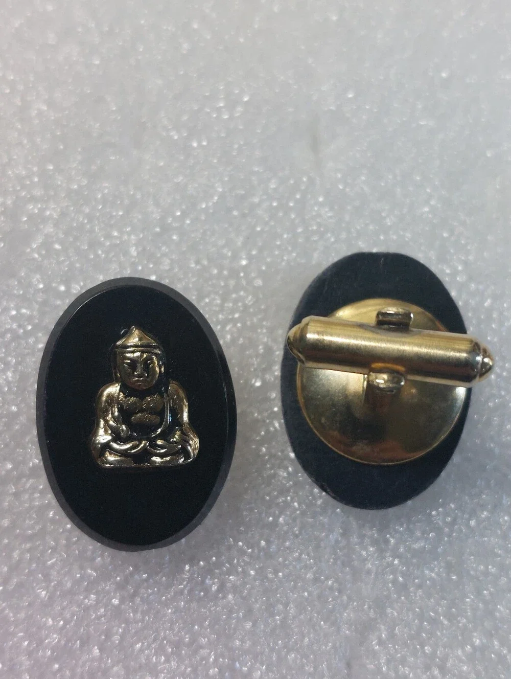 Vintage Cufflink Lot of 3 - Enamel Parrot Birds, Buddha Statues & Green Lucit
